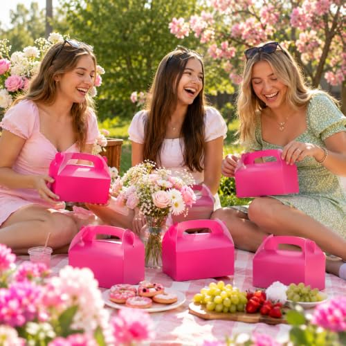 The Dreidel Company 25-Count Pink Gable Treat Boxes, Party Favors, 6.25" x 3.5" x 3.5" Inch Box, 25-Pack (Pink) - color: Pink