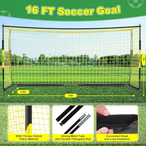 Soccer Goal 12×6 ft /16×7 ft Portable Soccer Goals Net for Backyard | Quick Setup Training Equipment, with Carry Bag, 4 Ground Nails, 12 Training Cones - color: 16×7FT Black