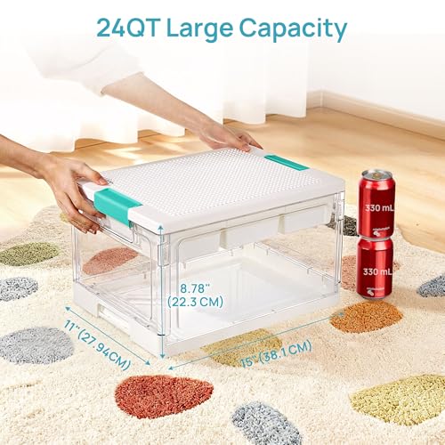 Vtopmart 24 QT Plastic Storage Box with Building Baseplate Lid and Removable Tray,Craft Organizer and Storage for Art Supplies, Beads and Sewing,1 Pack