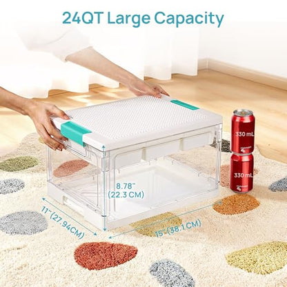 Vtopmart 24 QT Plastic Storage Box with Building Baseplate Lid and Removable Tray,Craft Organizer and Storage for Art Supplies, Beads and Sewing,1 Pack