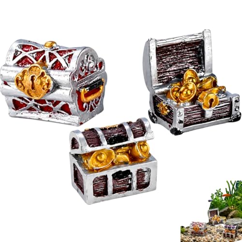 3Pcs Random Creative Pirate Treasure Chest Aquarium Decoration, Fish Tank Ornament, Mini Treasure Chest Aquarium Decor