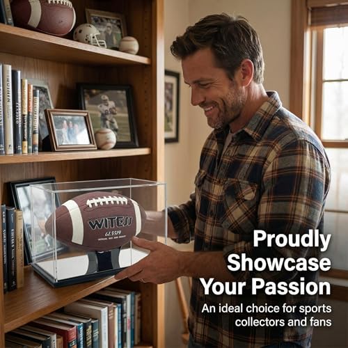 Acrylic Football Display Case with Ball Holder Base – a Memorabilia Showcase Storage Box Designed for Full-Size Football Collectibles. Perfect for Sport Lovers to Display Their Footballs - size: Football