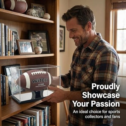 Acrylic Football Display Case with Ball Holder Base – a Memorabilia Showcase Storage Box Designed for Full-Size Football Collectibles. Perfect for Sport Lovers to Display Their Footballs - size: Football