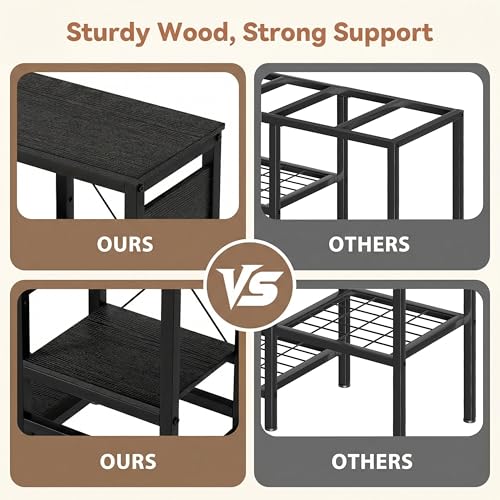 GRLEAF 5-10 Gallon Fish Tank Stand with Power Outlets, 4 Tier Metal Aquarium Stand with Wood Storage Shelves, 20.3" L x 10.6" W x 30.3" H Turtle Reptile Fish Tank Table Aquarium Table - Black - size: 5-10 Gallon
