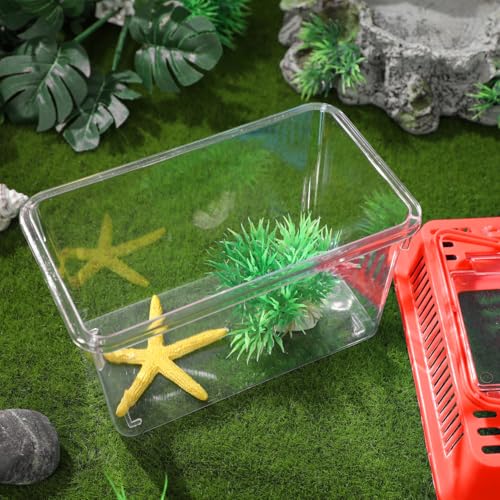 Mini Fish Tank Handheld Plastic Aquarium with Lid Clear Small Fish Bowl for Turtle and Pet Easy to Clean Portable Carry Handle 5.90 X 4.33 X 3.74 in