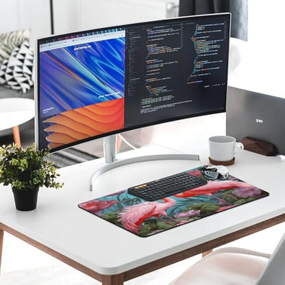 Large Size Gaming Mouse Pad Flamingo Love Flowers Desk Mat Non-Slip Base Waterproof Desktop Writing Pad for Office Home - color: Flamingo Love Flowers, size: 40X75cm