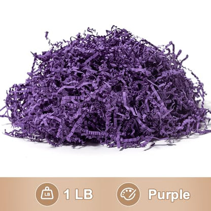 Wowxyz 1 LB Crinkle Cut Paper Shred Purple Crinkle Shredded Paper for Gift Baskets - Gift Box Bag Filler - Confetti Stuffing for Birthday, Holiday Present Packaging Wrapping - color: Purple