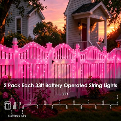 2 Pack 200 LED Battery Operated String Lights, Twinkle Fairy Lights Pink - color: Pink, size: 2PK(100LED)