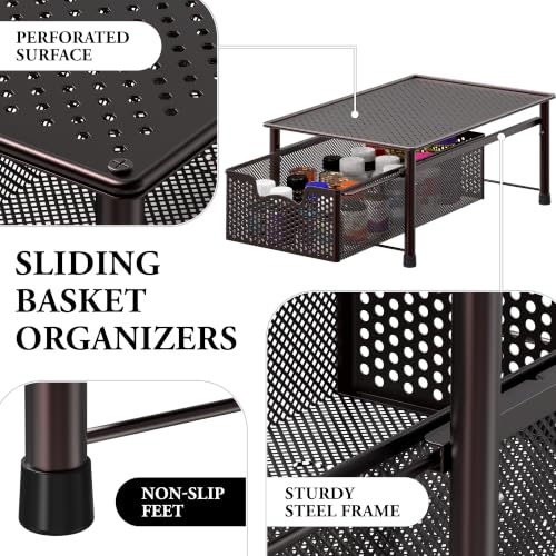 Simple Houseware Stackable Cabinet Basket Drawer Organizer, Bronze - color: Bronze, size: 1-Tier