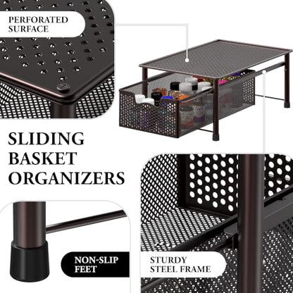 Simple Houseware Stackable Cabinet Basket Drawer Organizer, Bronze - color: Bronze, size: 1-Tier