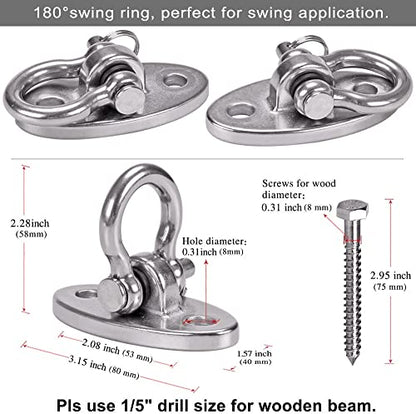 2Pack Heavy Duty Swing Hanger 180° Ceiling Swing Mount 2000 LBS Capacity | Silver Heavy Bag Hanger Hanging Chair Mount Swing Hook Swing Hardware for Hammock Chairs, Porch Swings, Gymnast Ring - color: Silver Swing Hanger (2pack)