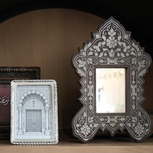 Damascene Keepsake Display Mirror for Ramadan & Eid Decor | Elegant Table Decorations for Dining Room | Ramadan Mubarak & Eid Mubarak Home Decor, 13" L x 9.5" W