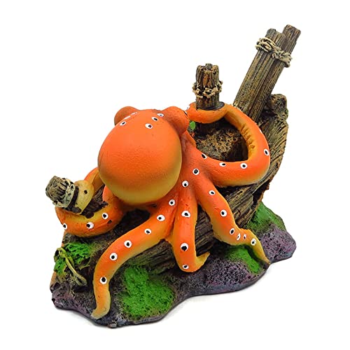 Small Aquarium Decoration Cute Octopuse Design Fish Tank Ornament Shipwreck Landscaping for Mini Small 5 10 Gallons Fish Turtle Tank