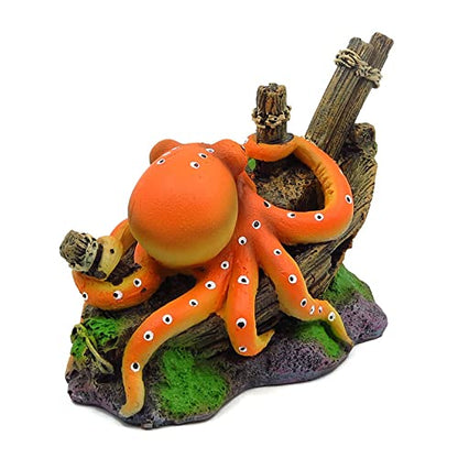 Small Aquarium Decoration Cute Octopuse Design Fish Tank Ornament Shipwreck Landscaping for Mini Small 5 10 Gallons Fish Turtle Tank