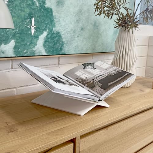 Large White Acrylic Book Stand, 12.5" x 9.5" x 5.5”, Acrylic Book Holder, Open Bookstand for Display and Reading Cookbooks, Art Books, Bibles, Magazines - Home and Office - color: White, size: Large