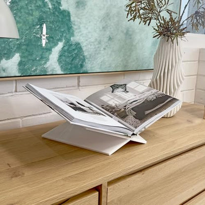 Large White Acrylic Book Stand, 12.5" x 9.5" x 5.5”, Acrylic Book Holder, Open Bookstand for Display and Reading Cookbooks, Art Books, Bibles, Magazines - Home and Office - color: White, size: Large
