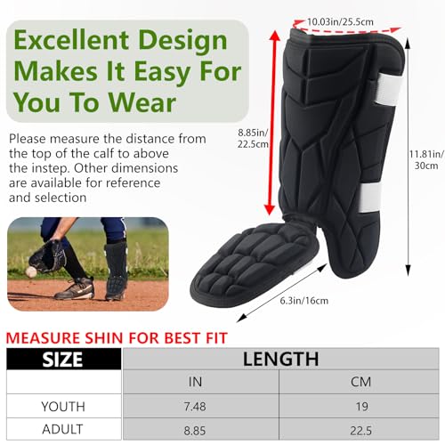 Baseball + Softball Leg Guard, Impact Resistant Batter's Leg Guards, Adult and Youth Shin & Foot Shield with Elastic Straps, Suitable for Both Left and Right Feet, Detachable Leg & Foot - size: Adult-8.85IN