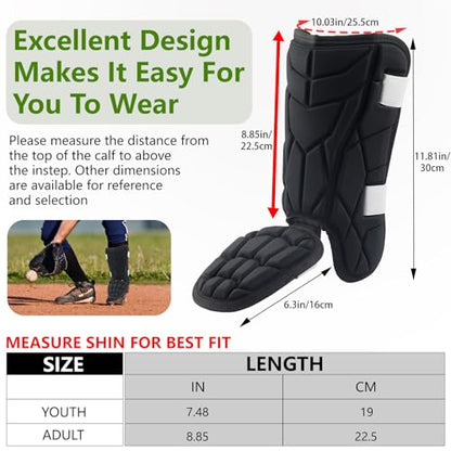 Baseball + Softball Leg Guard, Impact Resistant Batter's Leg Guards, Adult and Youth Shin & Foot Shield with Elastic Straps, Suitable for Both Left and Right Feet, Detachable Leg & Foot - size: Adult-8.85IN