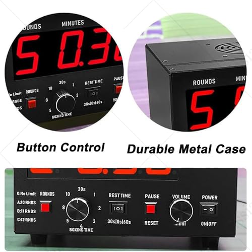 Boxing Interval Timer,Professional Gym Timer with LED Display,Selectable Training Time & Cycle Repetitions,Adjustable Sound,for Muay Thai,MMA,Kickboxing Red - color: Red
