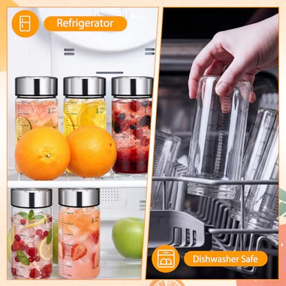 LemonRoad 12 Pack 10 oz Glass Juice Bottles Bulk Scale Wide Mouth Glass Water Bottles with Leakproof Stainless Steel Lids, Borosilicate Reusable Container for Juicing Smoothies Infused Water - size: 10 oz