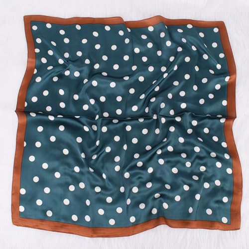 Head Scarf for Women Like Silk Satin Hair Scarves Polka Dot Printed Square Neck Handbags Scarf Bandanas 27.5 Inches - color: Ha Qing