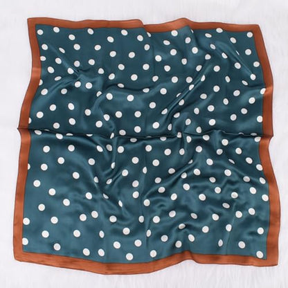Head Scarf for Women Like Silk Satin Hair Scarves Polka Dot Printed Square Neck Handbags Scarf Bandanas 27.5 Inches - color: Ha Qing