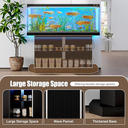55-75 Gallon Aquarium Stand with Power Outlet (4 AC & 2 USB), Heavy Duty Fish Tank Stand with Sliding Barn Doors, Storage Cabinet for Turtle Tank & Reptile Terrarium, 880LBS - color: Black