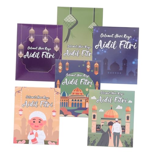SHOWERORO 6pcs Eid Money Envelopes for Cash Unique Eid Designs Spacious Paper Blessing Envelopes for Ramadan Celebrations and Generous Gifting