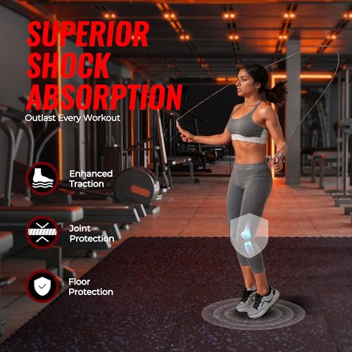 SUPERJARE 0.79'' Extra-Thick Exercise Equipment Mats, 48 Pcs 192 Sq Ft Rubber Top Floor Tiles with High Density EVA Foam, Interlocking Gym Flooring for Home Gym, Workout Mat, Black/Blue - size: 48 Tiles (192 Sq Ft)