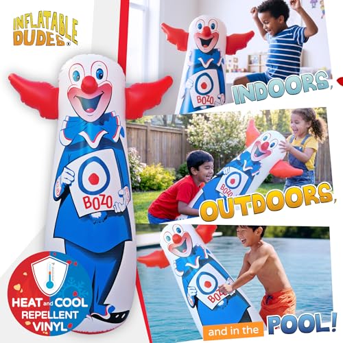 INFLATABLE DUDES Bozo the Clown 47 Inches – The Original Bop Bag Design | Kids Punching Bag | Already Filled with Sand | Punching Bag for Kids | Target | His Nose Squeaks! - (Officially Licensed)