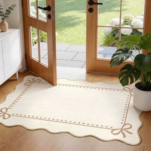 Garvee Scalloped Bow Rug Washable 2x3 Area Rug for Entryway Non-Slip Beige - color: Beige, size: 2' x 3' (Rectangular)