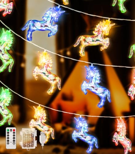 AceList Unicorn String Lights, 20 LED 10Ft Unicorn Party Decorations Fairy Lights for Birthday Party Decor, USB&Battery Powered Unicorn Light for Christmas Gifts, Girls Kids Bedroom(Colorful) - color: Colorful-Unicorn