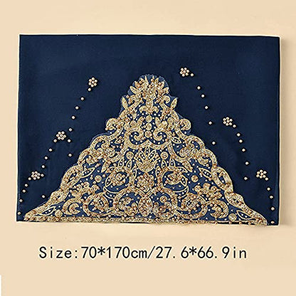Women Fashion Chiffon Muslim Head Scarf Arabic Hijab Long Scarf Wrap - color: Beading Dark Blue