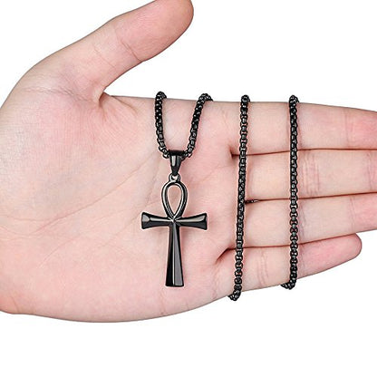 REVEMCN Reve Stainless Steel Coptic Ankh Cross Religious Pendant Necklace for Men Women, 20-24 Inches Chain - style: Black Tone: 22'' Rolo Chain