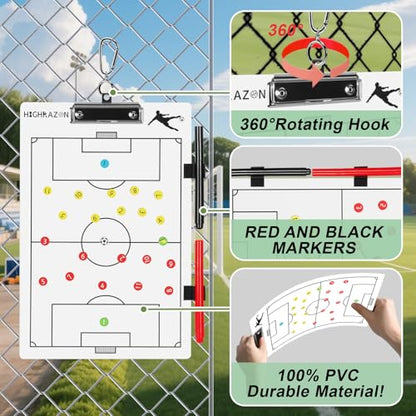 Magnetic Soccer Coaches Clipboard, White Double-Sided Dry Erase Coach Board, Tactics Whiteboard with Color Magnetic Sticker and 2 Markers for Coaches Gift - style: Soccer-B