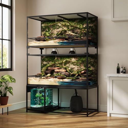 120 Gallon Reptile Tank Stand – 48"x24" Terrarium Stand for Stacked 4x2x2 PVC Tanks, Chameleon Cage, Ball Python Tank, Lizard Tank & Tall Reptile Enclosure with Power Outlets (Only Stand) - color: Black