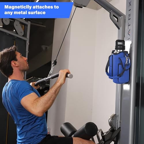 icolor Magnetic Gym Bag Water Bottle Carrier Holder with Phone Pockets & Shoulder Strap,Gym Magnetic Bag 5 Built-in Magnets Gym Accessories Organizer Sling Bottle Bag Pouch Sleeve - color: Blue