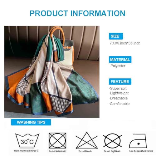 Xyueanlo Scarfs for Women Lightweight Scarves Fashion Print Floral Pattern Head Scarf Wraps Shawls - color: Orange Green