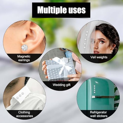 XIHIRCD 10 Sets Silver Wedding Veil Weights, Magnetic Pearls Double Sided Pearl Magnets Artificial Pearls Magnetic Button Strong Hijab Magnets for Wedding Dress Clothes Bridal Accessories