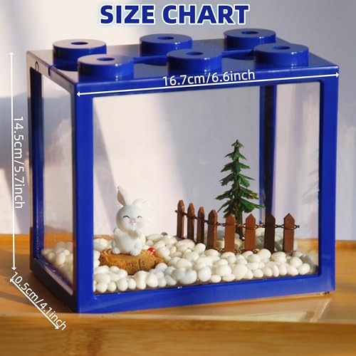 Small Betta Fish Tank, Stackable Mini Aquarium Tank Kit with Aquarium Gravel & Forest Micro Landscape, 0.6 Gallon Acrylic Cube Fish Bowl for Sea Monkeys Shrimp Snails (Blue) - color: Blue