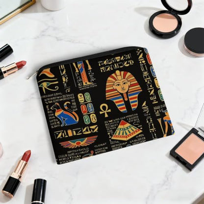 Ancient Egyptian Artifacts Makeup Bag for Women, Cosmetic Pouch Travel Toiletry Organizer Bag 8.9"x6.5" Polyester - color: Ancient Egyptian Artifacts