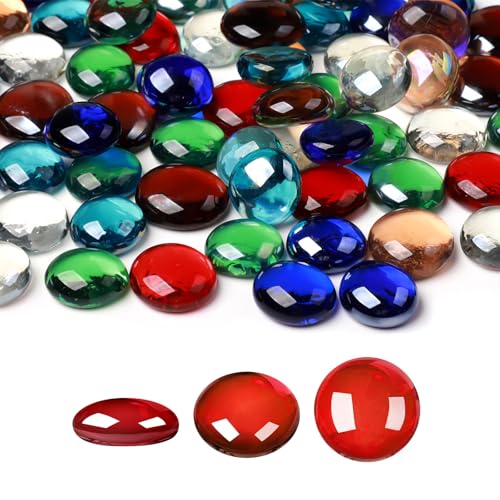 SUREAM 1 LB Glass Marble Beads, Assorted Mix Colors Firepit Glass Rock, Decorative Flat Marbles for Vases Fillers Aquarium Fish Tank Rocks DIY Crafts Table Scatter Decor - color: Colorful, size: 1LB