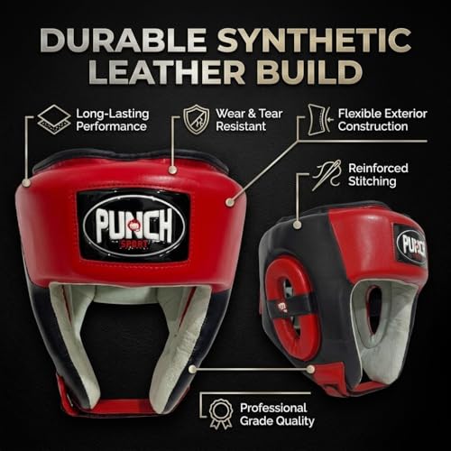 Punch Sports Boxing Headgear with Cheek Protection – Synthetic Leather Sparring Head Guard with Multi-Layer Foam Padding for MMA, Muay Thai & Kickboxing - size: Large