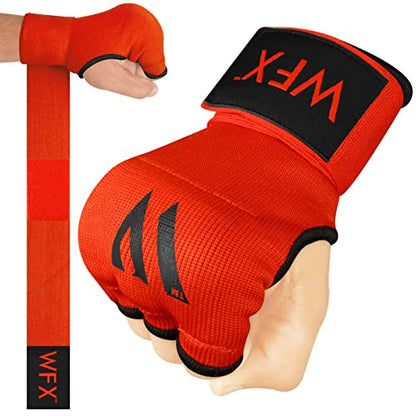 WFX Kids Junior Boxing Hand Wraps Inner Gloves Gel Padded Elasticated Padded Fist Under Gloves Pair Combat Sports for Young Fighters Gel Boxing Hand Wraps - color: Red