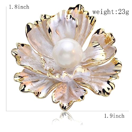 Crystal Pearl Flower Brooches Pins Fashion Beautiful Created Rhinestone Floral Brooch Good Idea for Party Dance Wedding Banquet for Elegant Women Girl - color: White Enamel Flower