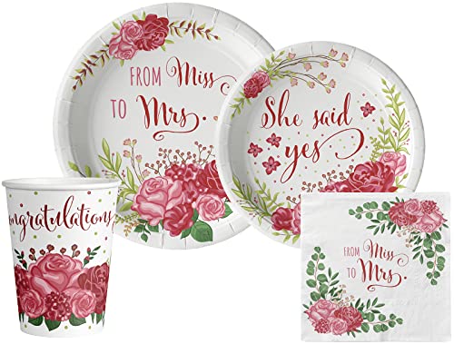 Bridal: From Miss to Mrs (Traditional Rose) Tableware Pack: Disposable Paper Plates, Napkins and Cups Set for 20 - color: Bridal: from Miss to Mrs (Traditional Rose)
