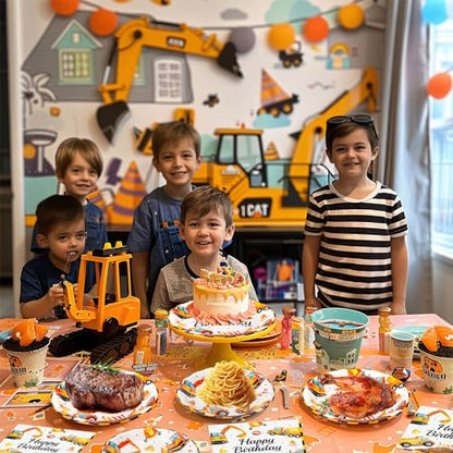 100 Pcs Construction Birthday Party Supplies - Construction Themed Plates and Napkins Forks Set, Disposable Dump Truck Tableware for Boys Kids Birthday Party Decorations Favors, Serve 25 Guests - style: Construction