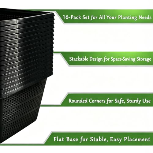 16 Pcs 9 Inch Square Aquatic Plant Baskets for Hydroponics Water Garden Plant Pots Black Plastic Mesh Basket Plastic Mesh Pond Containers for Live Aquarium Plants - style: 9" Square-16 PCS