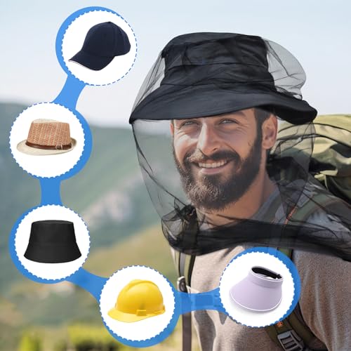 South to East Premium Mosquito Head Net for Insect, 2 Pack, Fly & Bug Protection | Ultra Large & Long, Extra Fine Holes for Camping, Hiking, Fishing, Gardening, Safari, Fits All Hats for Men & Women - color: Black