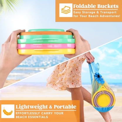 JOYIN 3 Packs Foldable Pail Bucket with Shovels & Mesh Bag, Collapsible Buckets Multi Purpose for Beach, Camping Gear, Beach Party, Fishing, and Fun Summer Activities (Orange/Blue/Purple) - color: Orange/Blue/Purple